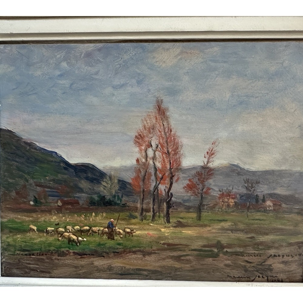 1940s Maurice Jacques Original Oil Painting 19.5" x 16" Pastoral Mandelieu Frame